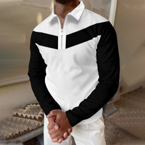 Contrast Color Long Sleeve Polo Shirt