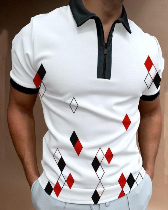 Check color block art short-sleeved polo shirt