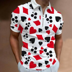 Poker print short sleeve polo shirt